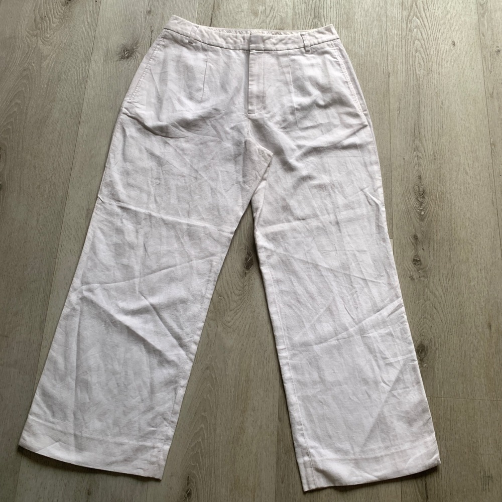 NWT J.Crew Factory Linen Blend Wide Leg Drawstring Pants White Size 8